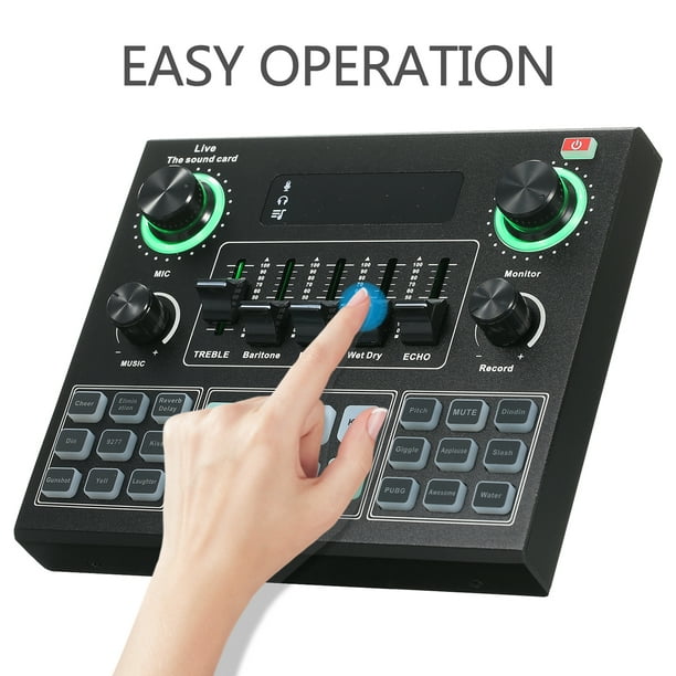 BT External Stereo Sound Reverb Audio Mixer with 30 Special Sound Effects Noise Reduction for Computer Phone Broadcast Living Live Sound Card 